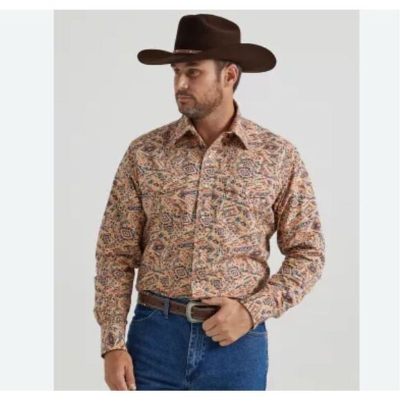 Wrangler Checotah Aztec Pearl Snap Long Sleeve Western Shirt Men’s Medium - Picture 1 of 9